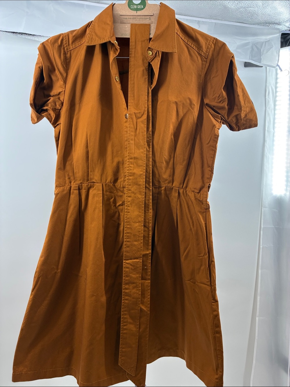 Short-Sleeve Shirt Dress in Rust Brown by